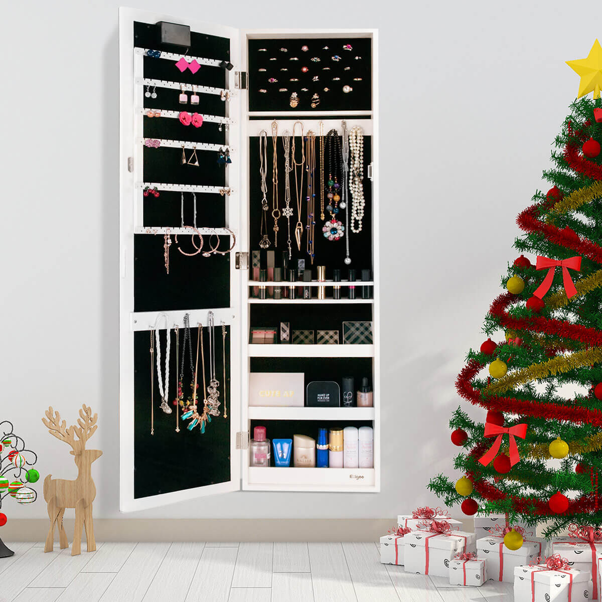 LED Mirror Jewelry Cabinet Infused with Christmas Spirit